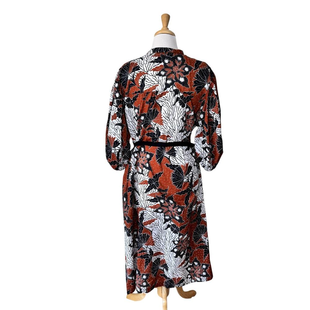 MAJE Printed Cotton Voile Midi Dress Brown Black Size US Large/ FR - Picture 5 of 11